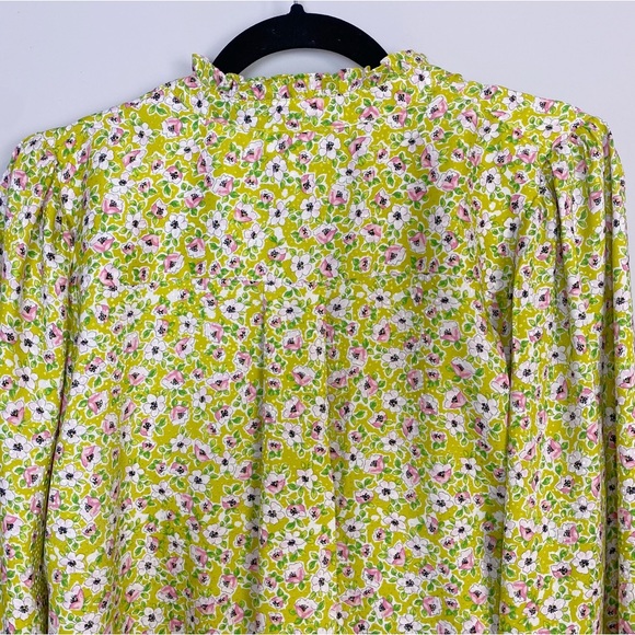 Cupcakes & Cashmere Lime Green Floral Ruffle Neck Tie Blouse - Picture 9 of 11